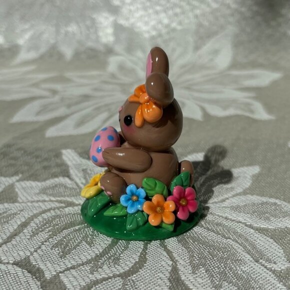 Handmade Easter Bunny Polymer Clay Figurine Sculpture Spring Decor - Picture 3 of 11